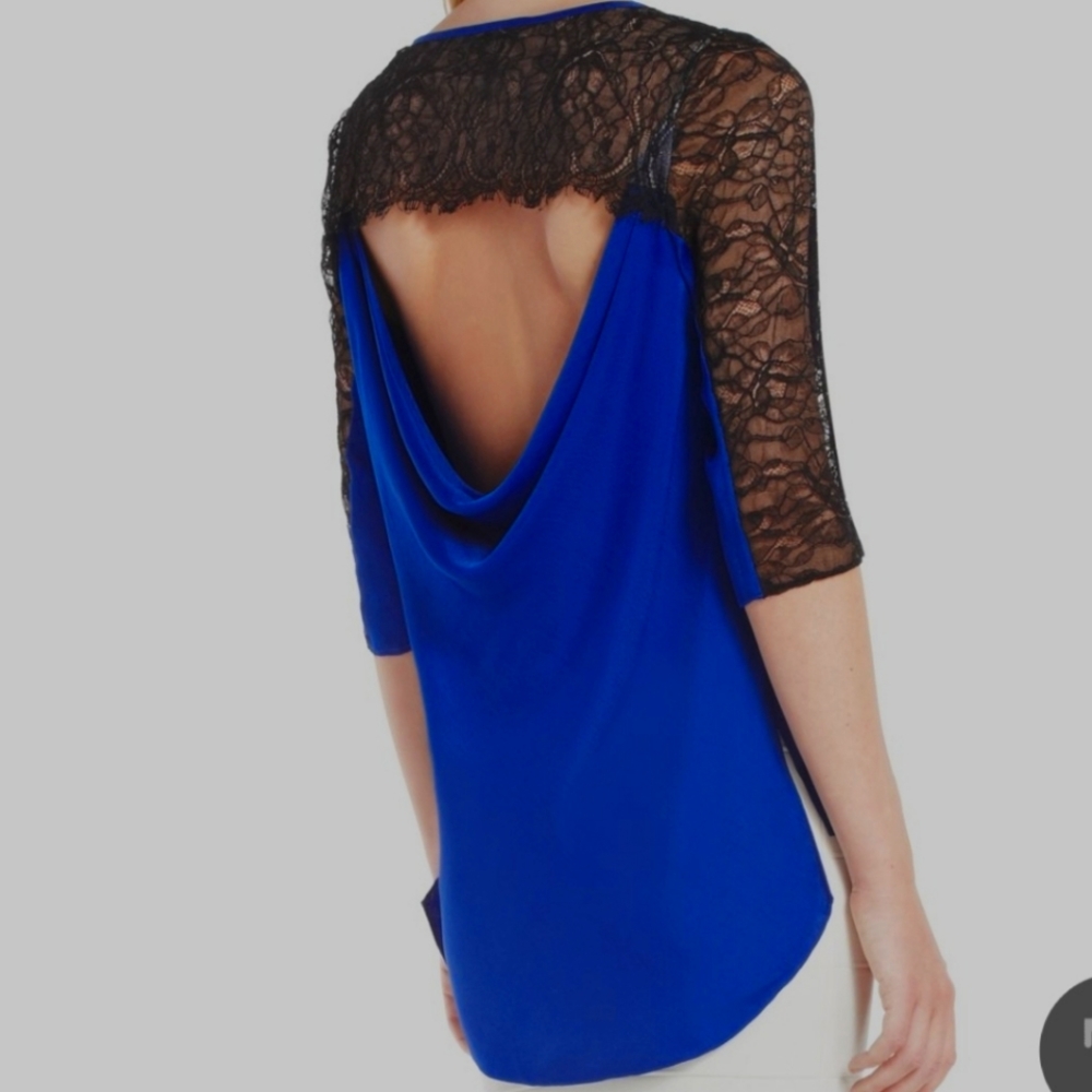 BCBG Addy Scalloped lace trim top